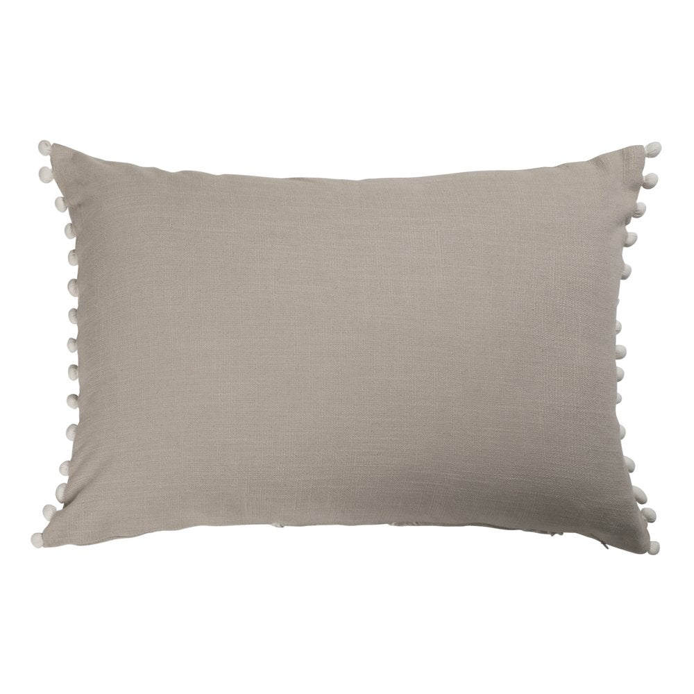 16" X 24" Beige And Ivory Lumbar Floral Cotton Throw Pillow Cover with Pompoms