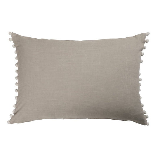 16" X 24" Beige And Ivory Lumbar Floral Cotton Throw Pillow Cover with Pompoms
