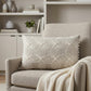 16" X 24" Beige And Ivory Lumbar Floral Cotton Throw Pillow Cover with Pompoms