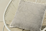 20" Ivory And Gray Geometric Linen Throw Pillow Cover with Fringe Embroidery And Texture
