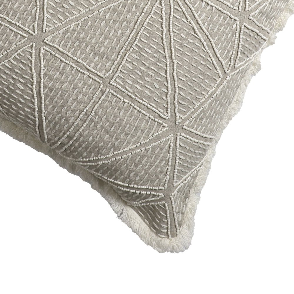 20" Taupe And Ivory Geometric Linen Throw Pillow Cover