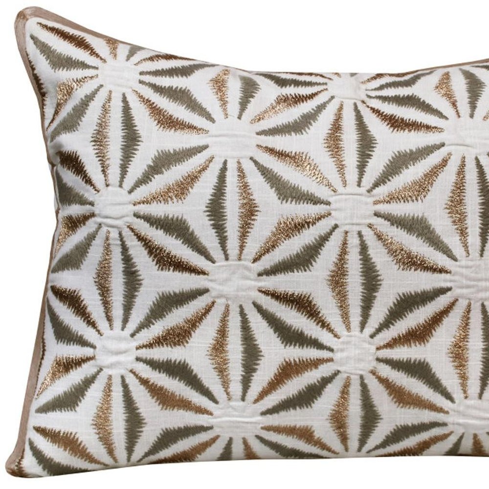 14" X 20" Gray And Brown Lumbar Geometric Cotton Throw Pillow Cover