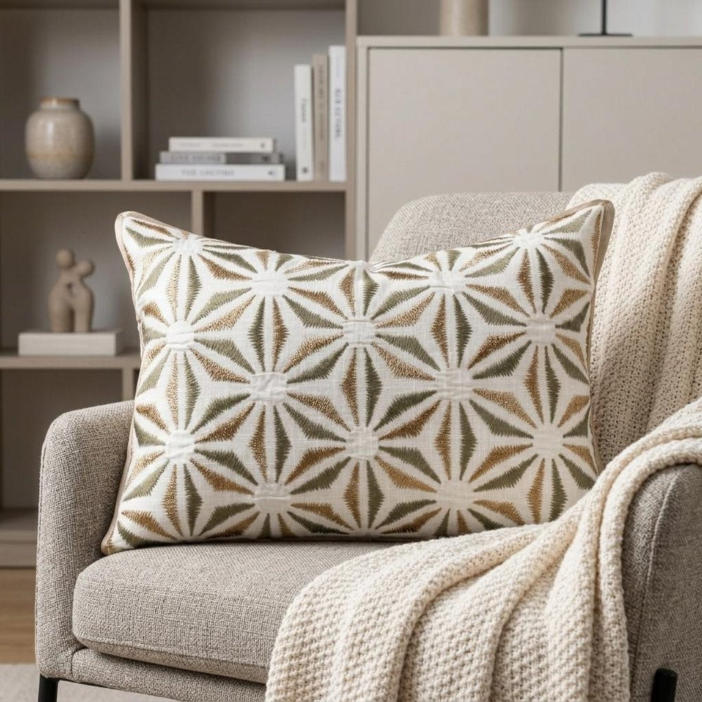 14" X 20" Gray And Brown Lumbar Geometric Cotton Throw Pillow Cover