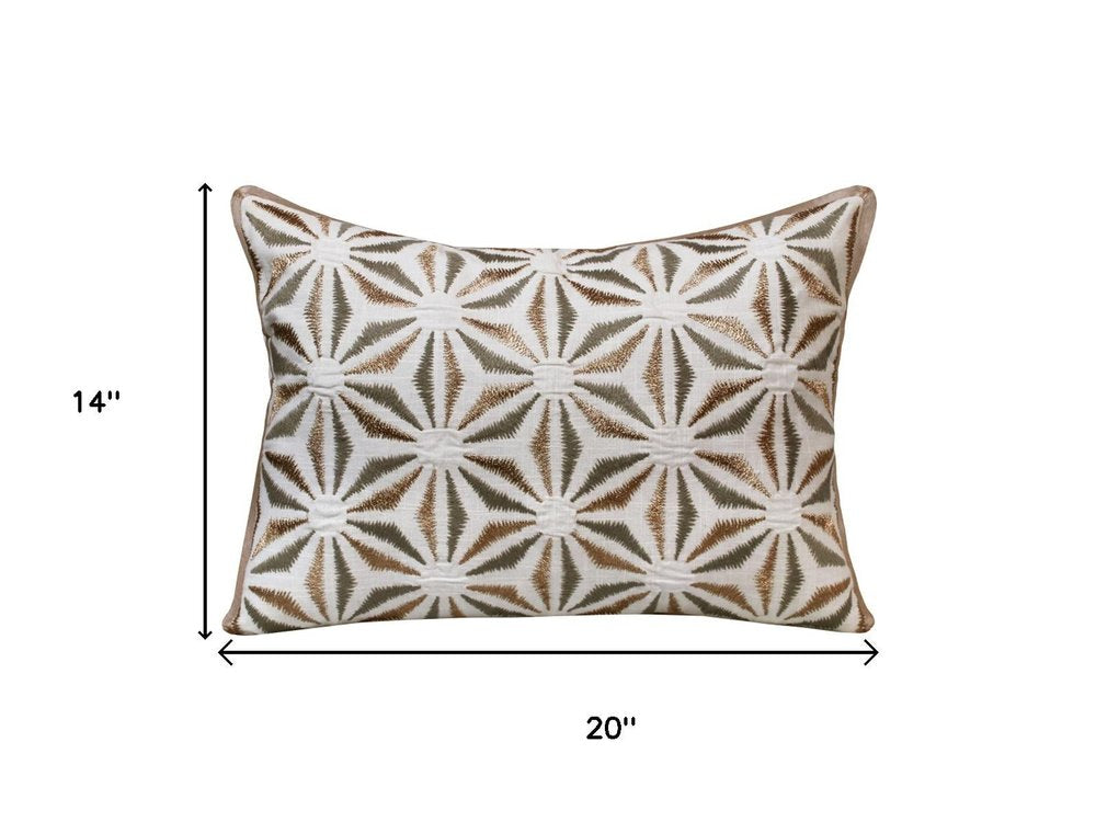 14" X 20" Gray And Brown Lumbar Geometric Cotton Throw Pillow Cover