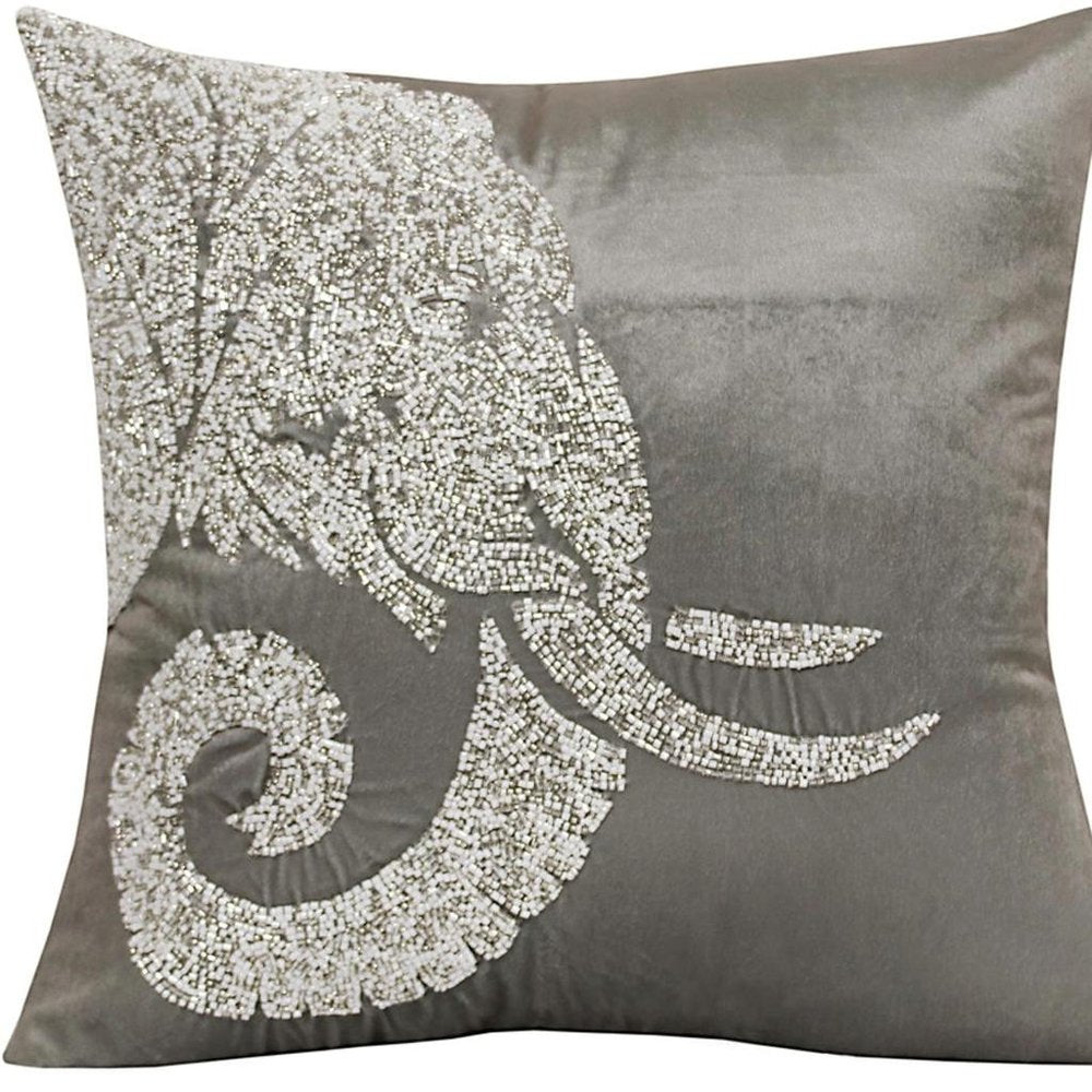 20" Gray And Silver Velvet Throw Pillow Cover