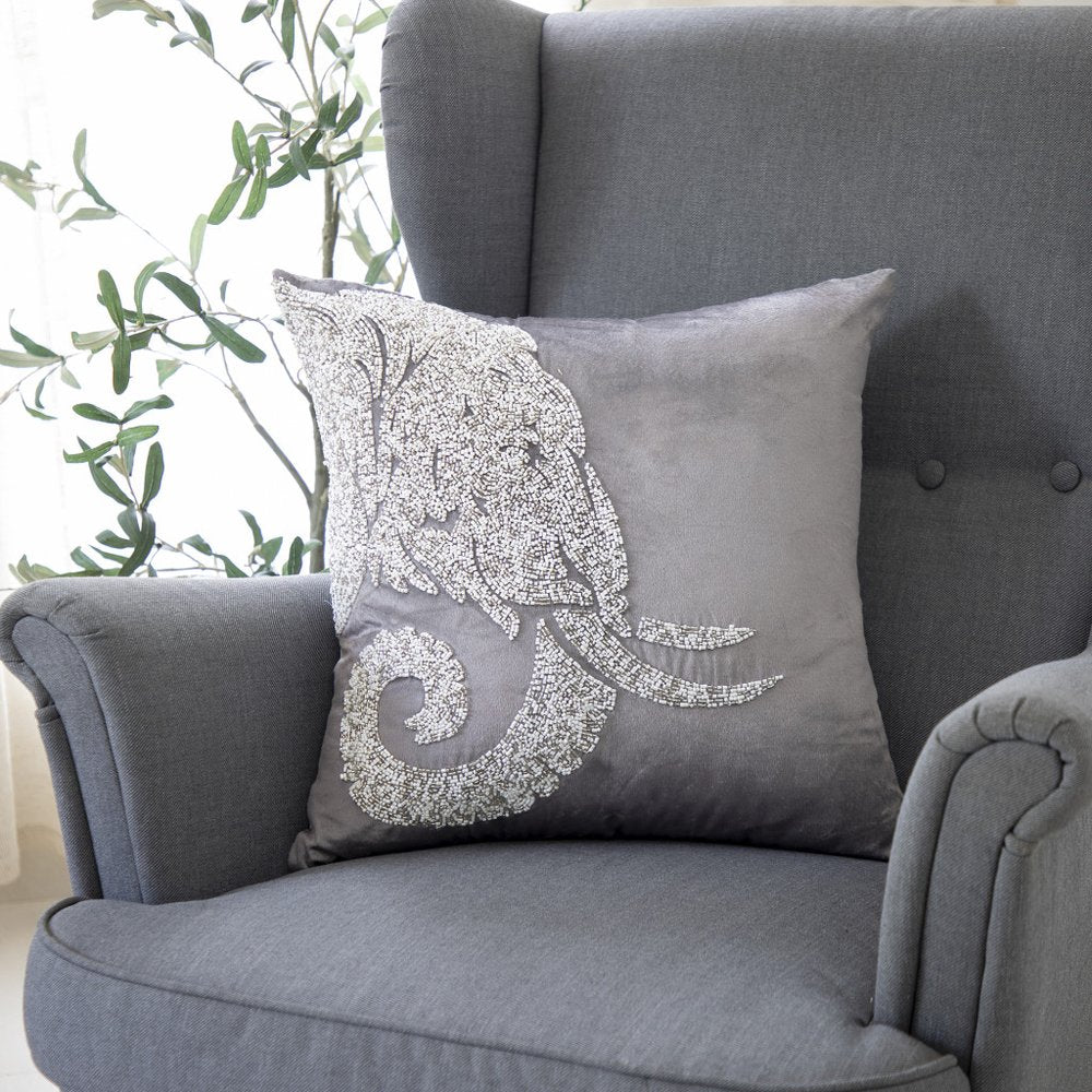 20" Gray And Silver Velvet Throw Pillow Cover