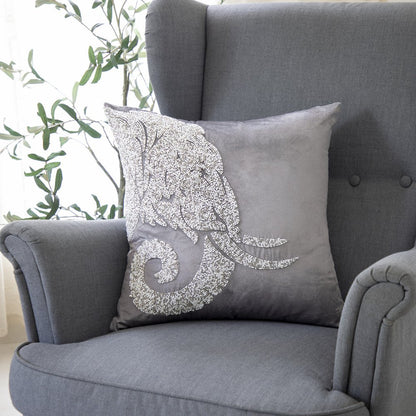 20" Gray And Silver Velvet Throw Pillow Cover
