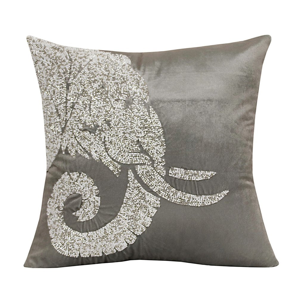 20" Gray And Silver Velvet Throw Pillow Cover