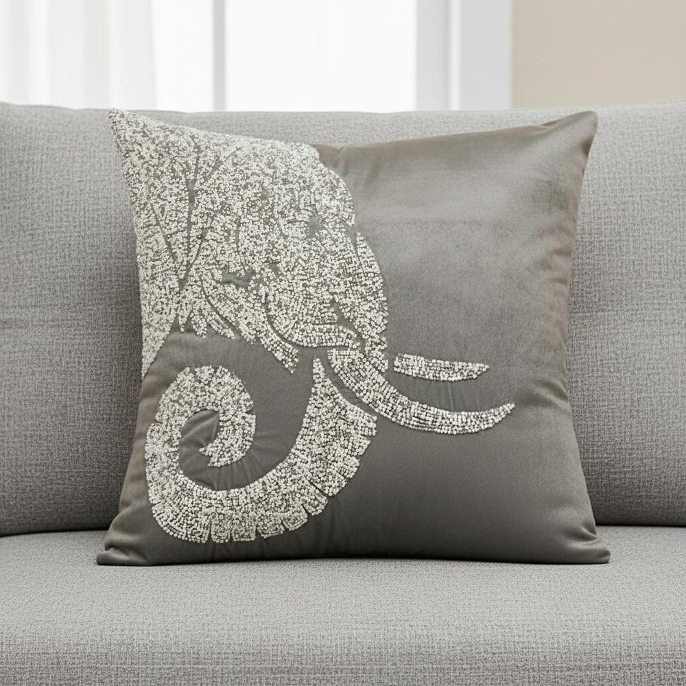 20" Gray And Silver Velvet Throw Pillow Cover