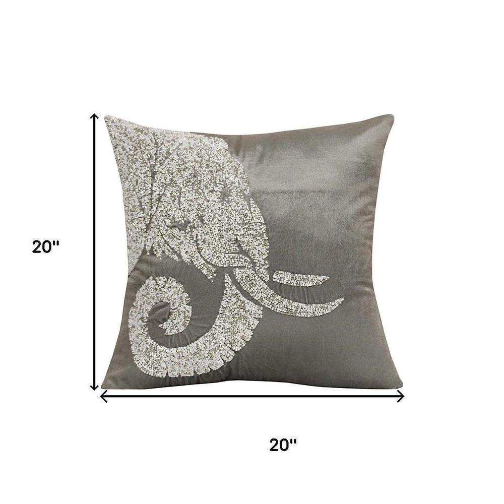 20" Gray And Silver Velvet Throw Pillow Cover