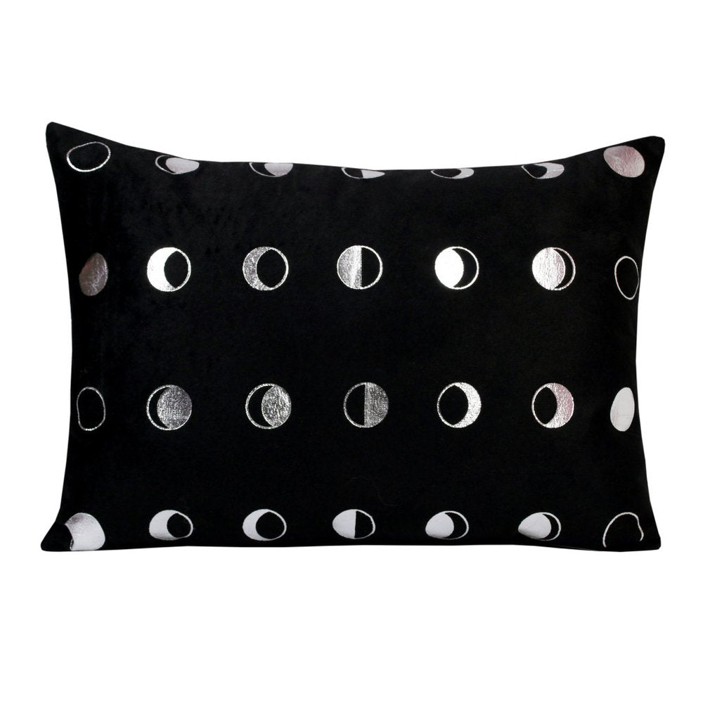 14" X 20" Black And Silver Lumbar Polka Dot Throw Pillow Cover