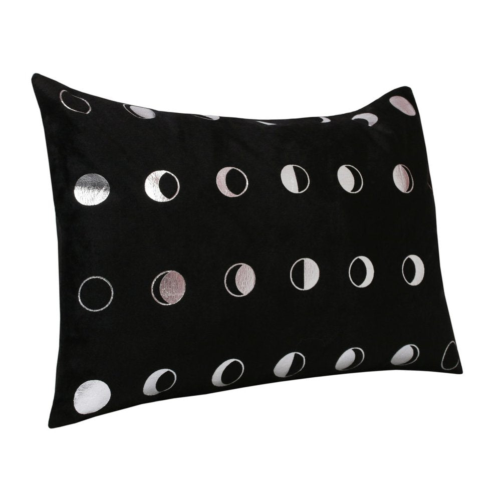 14" X 20" Black And Silver Lumbar Polka Dot Throw Pillow Cover