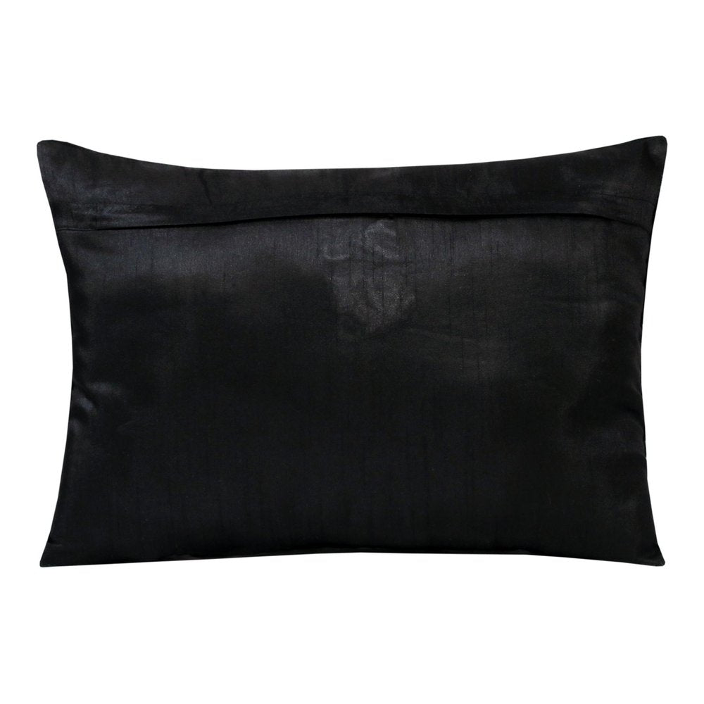14" X 20" Black And Silver Lumbar Throw Pillow Cover