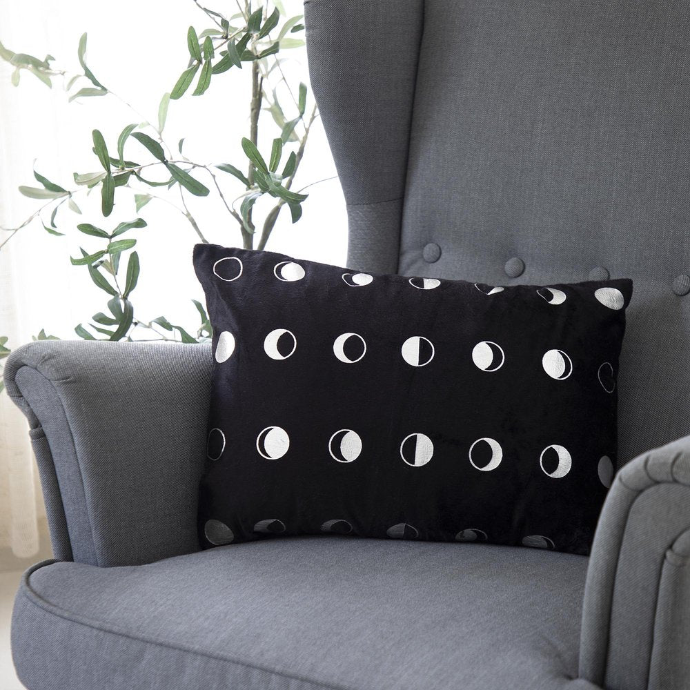 14" X 20" Black And Silver Lumbar Throw Pillow Cover