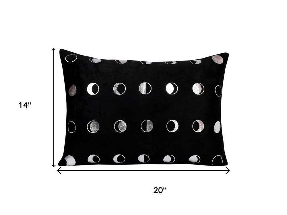 14" X 20" Black And Silver Lumbar Polka Dot Throw Pillow Cover