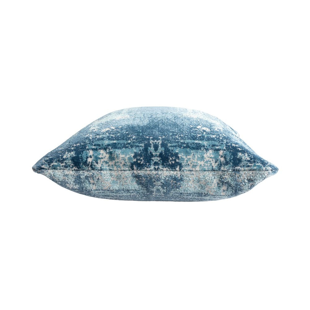20" Blue And Ivory Abstract Polyester Blend Throw Pillow Cover