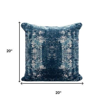 20" Blue And Ivory Abstract Polyester Blend Throw Pillow Cover
