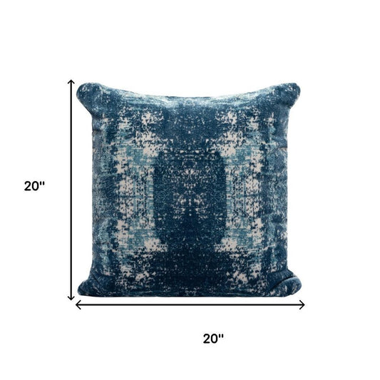 20" Blue And Ivory Abstract Polyester Blend Throw Pillow Cover