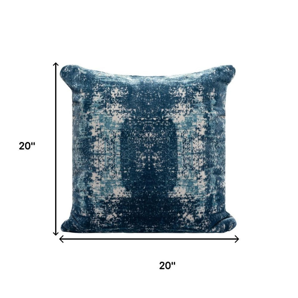 20" Blue And Ivory Abstract Polyester Blend Throw Pillow Cover