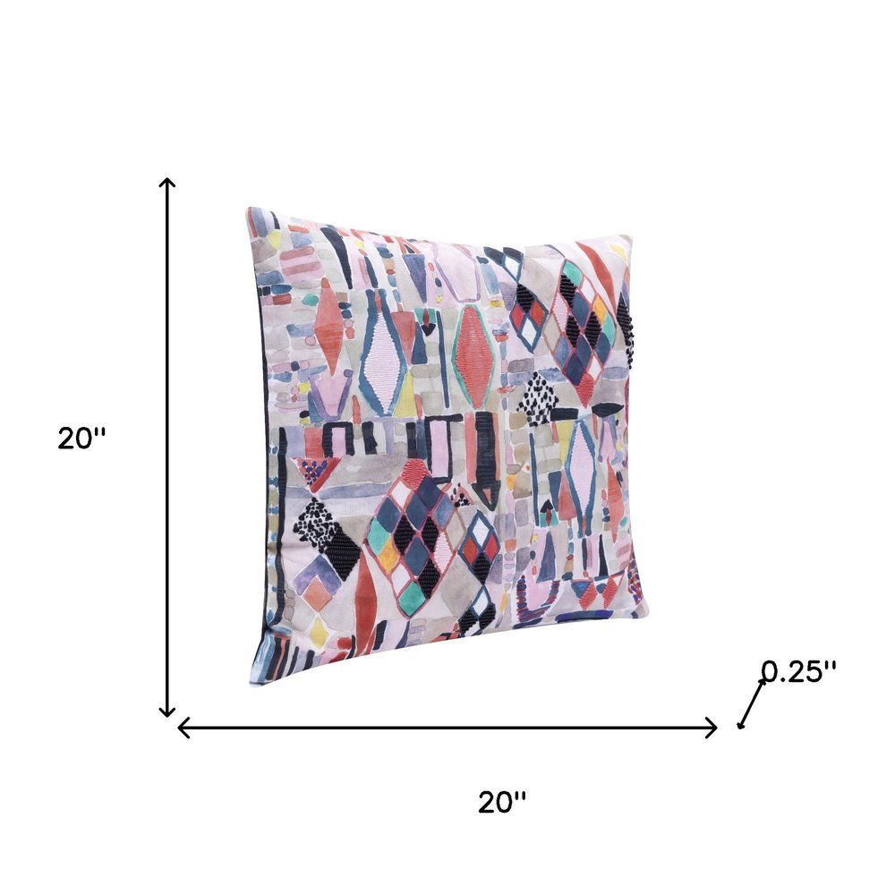 20" Gray Blue And Red Abstract Throw Pillow Cover