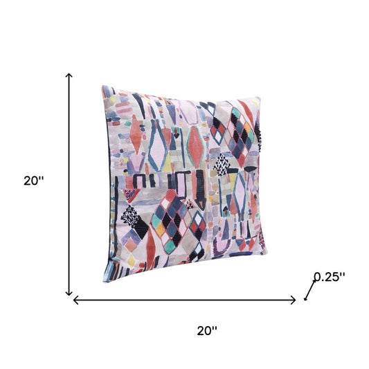 20" Gray Blue And Red Abstract Throw Pillow Cover