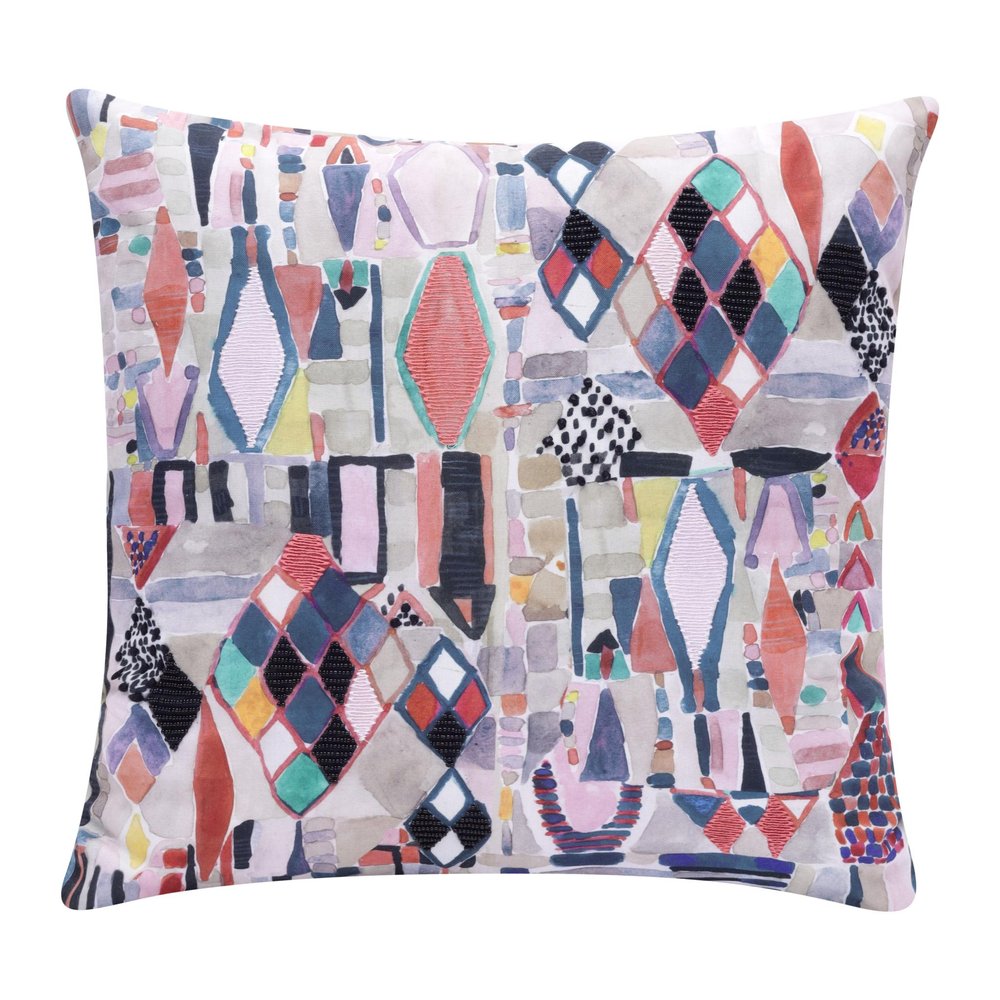 20" Gray Blue And Red Abstract Throw Pillow Cover