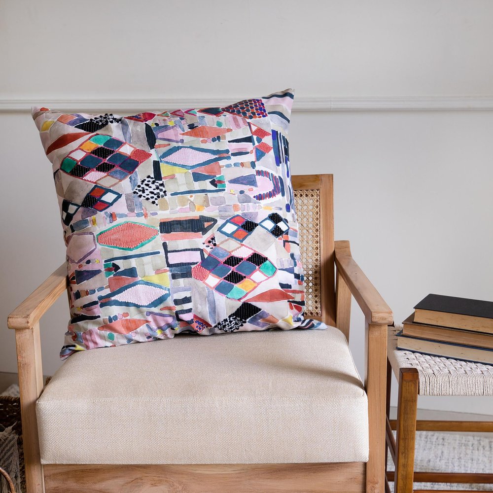20" Gray Blue And Red Abstract Throw Pillow Cover