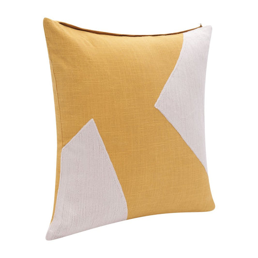 20" Ochre And Ivory Abstract Cotton Throw Pillow Cover
