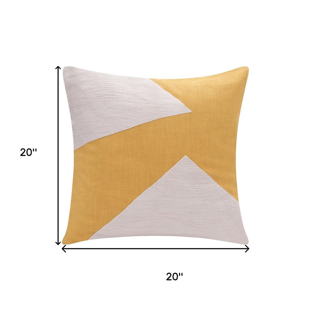 20" Ochre And Ivory Abstract Cotton Throw Pillow Cover