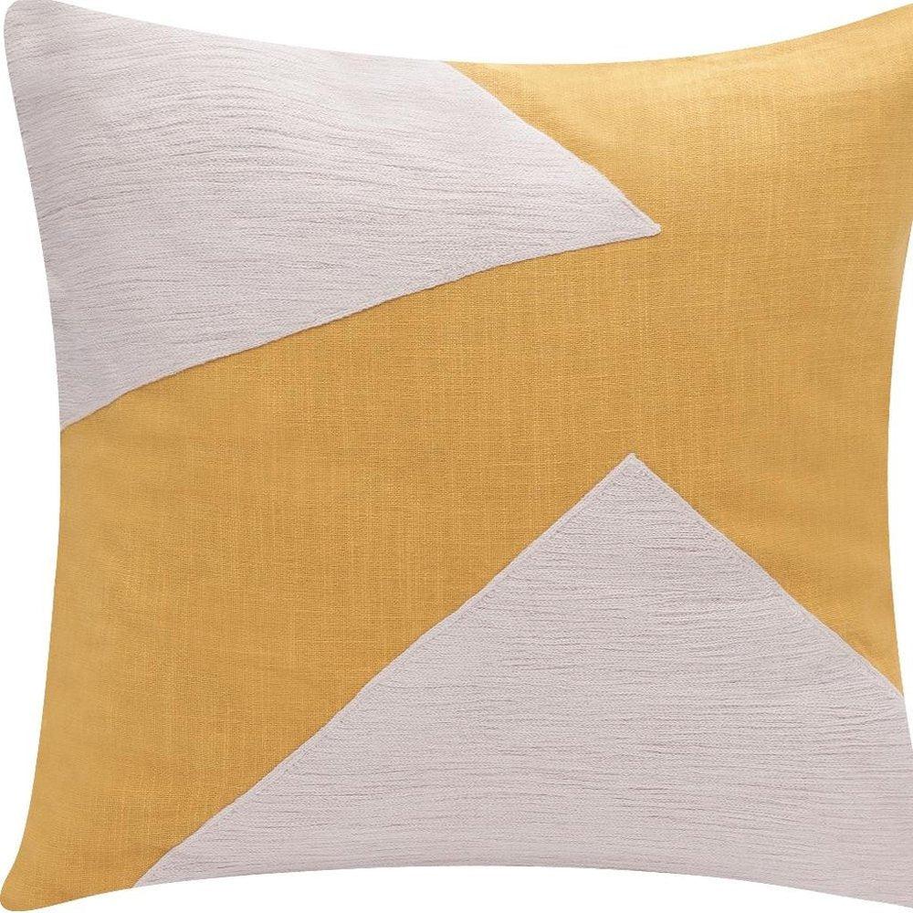 20" Ochre And Ivory Abstract Cotton Throw Pillow Cover