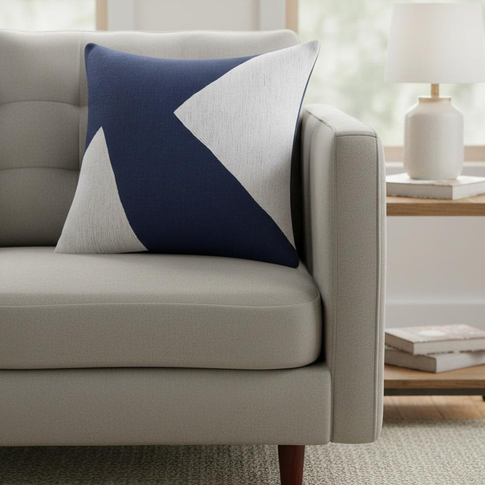 20" Blue And Ivory Abstract Cotton Throw Pillow Cover
