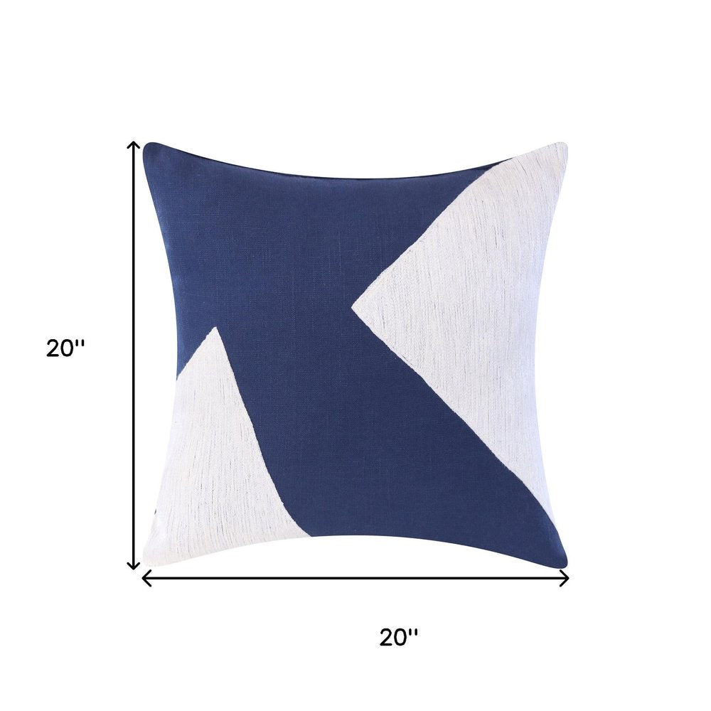 20" Navy Blue And Ivory Abstract Cotton Throw Pillow Cover