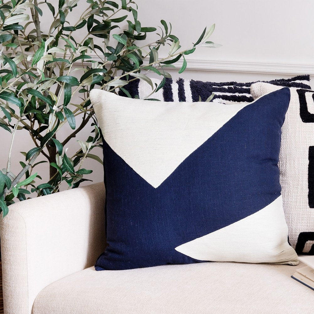 20" Navy Blue And Ivory Abstract Cotton Throw Pillow Cover