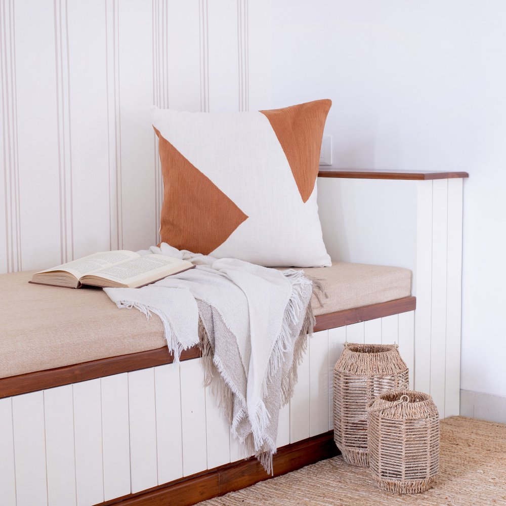 20" Brown And Ivory Abstract Cotton Throw Pillow Cover