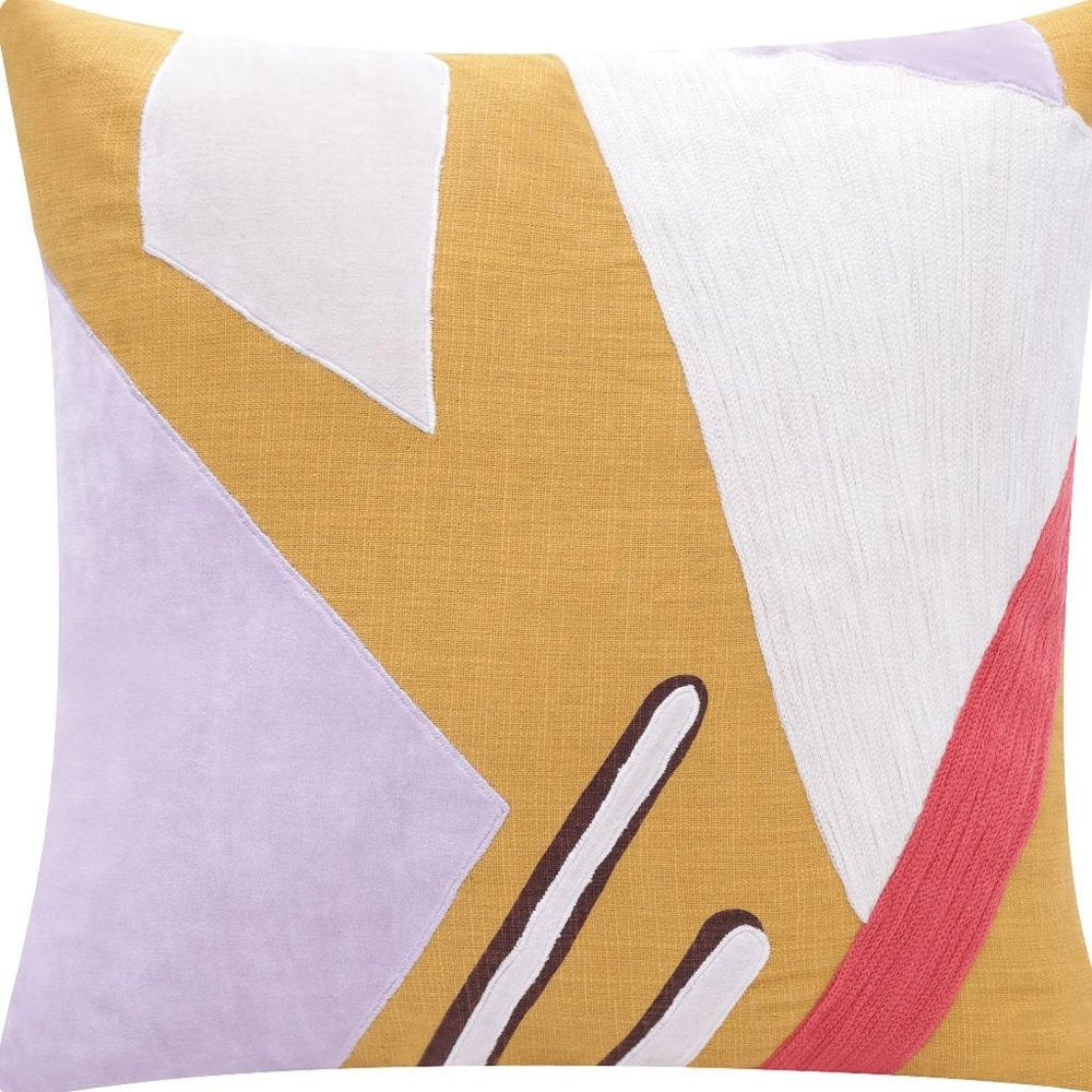 20" Ochre Lilac And White Abstract Cotton Throw Pillow Cover