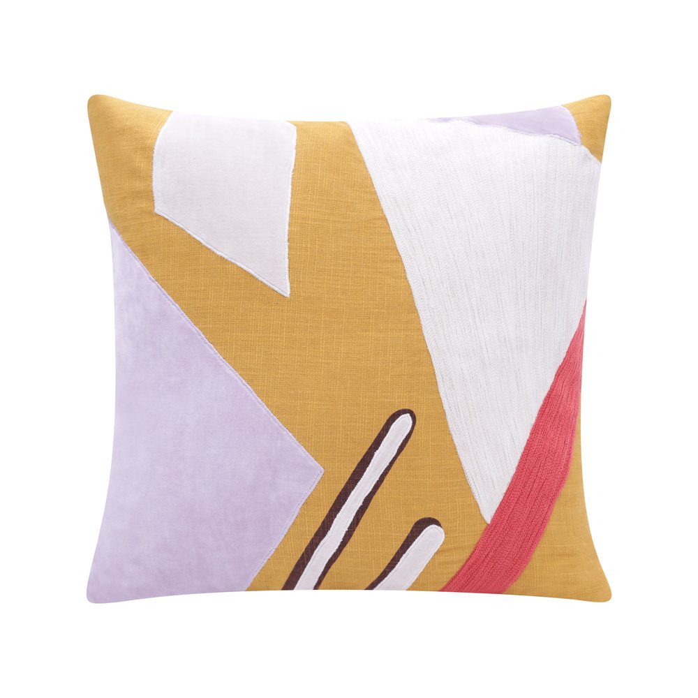 20" Ochre And Purple Abstract Cotton Throw Pillow Cover