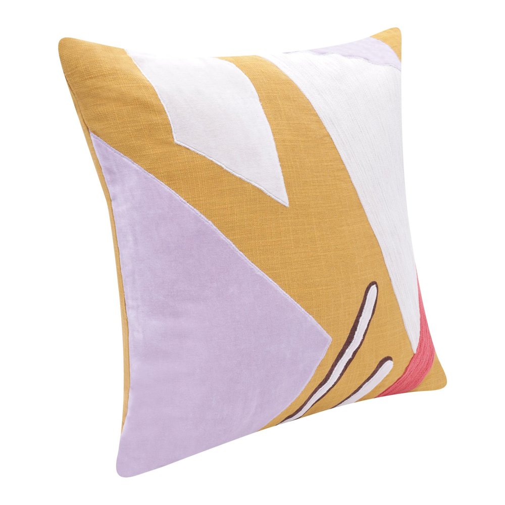 20" Ochre Lilac And White Abstract Cotton Throw Pillow Cover