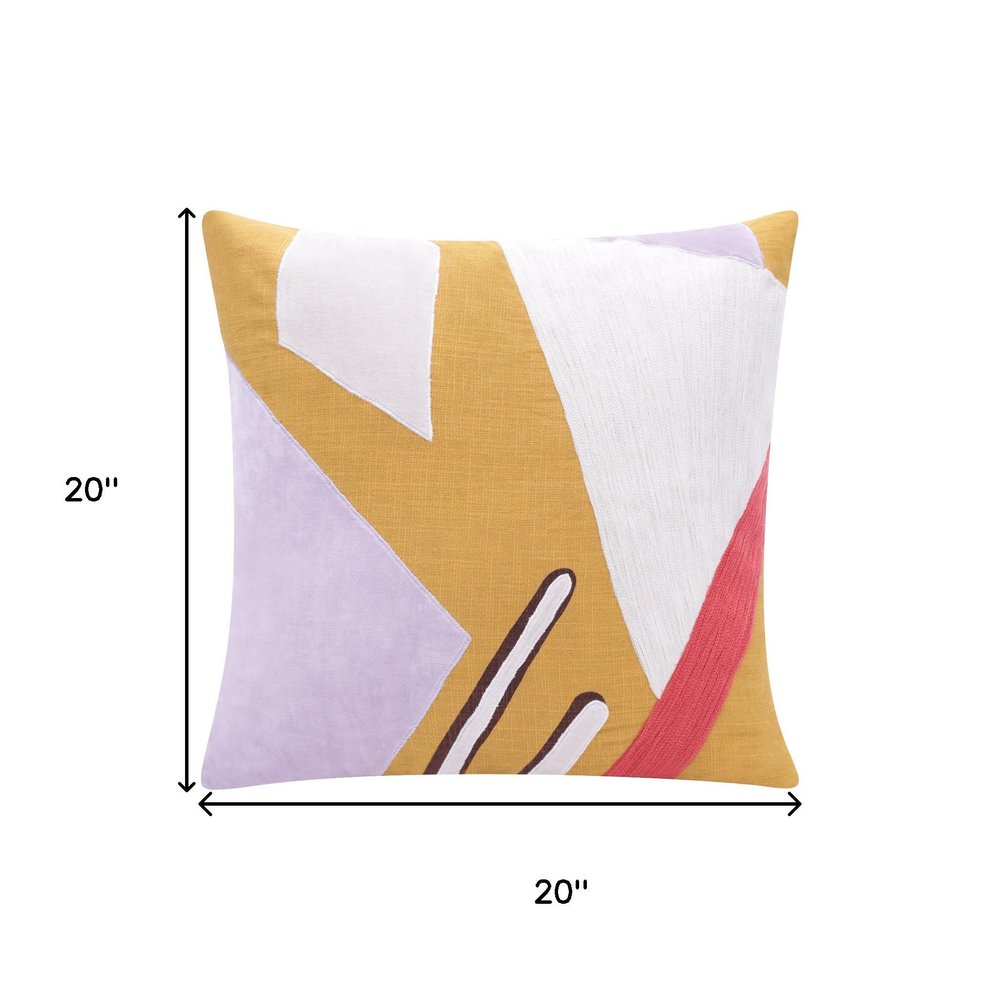 20" Ochre Lilac And White Abstract Cotton Throw Pillow Cover
