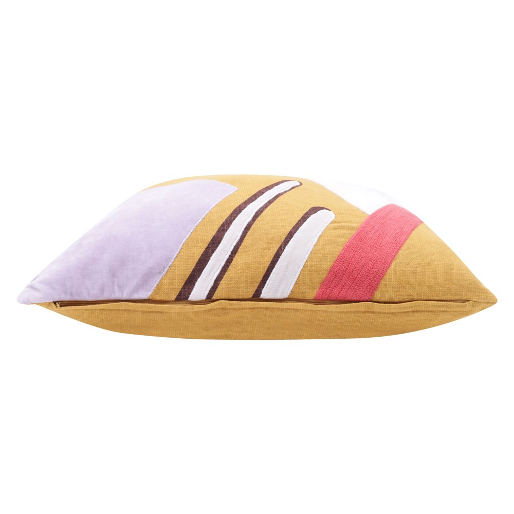 20" Ochre And Purple Abstract Cotton Throw Pillow Cover