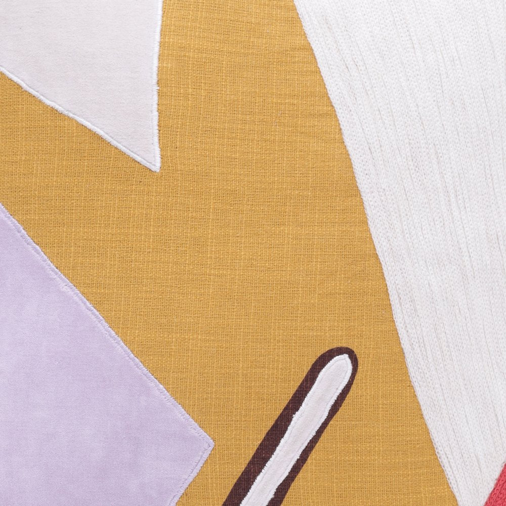 20" Ochre And Purple Abstract Cotton Throw Pillow Cover