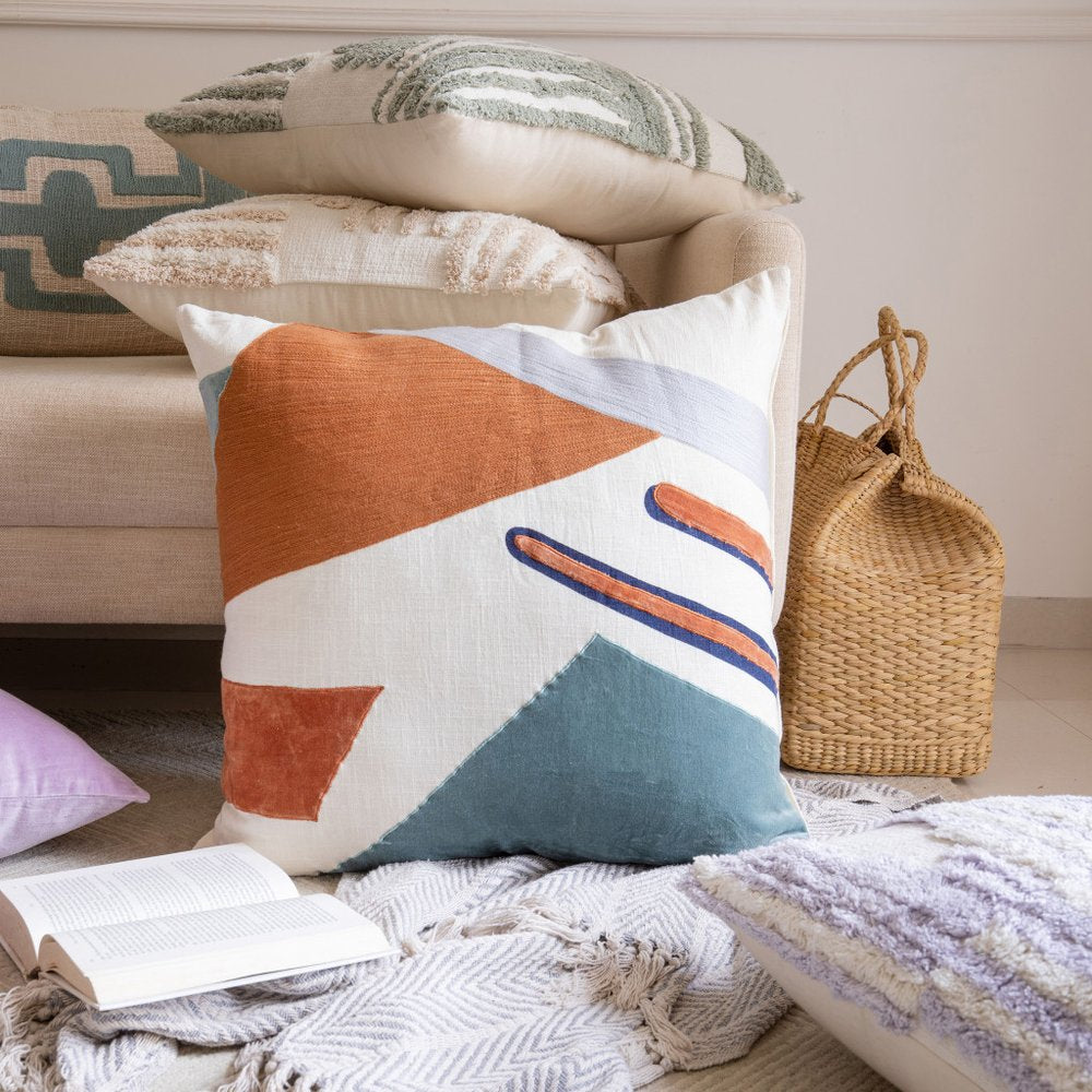 20" Green And Brown Abstract Cotton Throw Pillow Cover