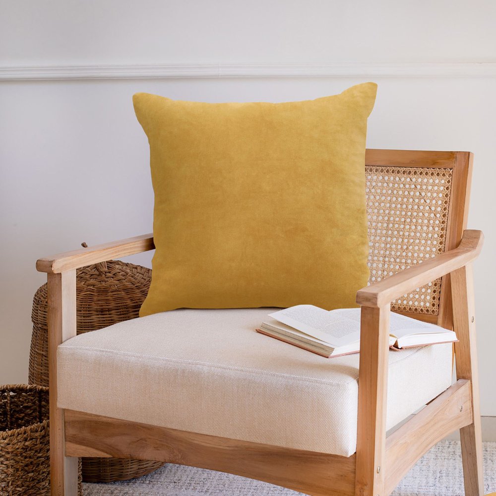 20" Yellow Cotton Throw Pillow Cover