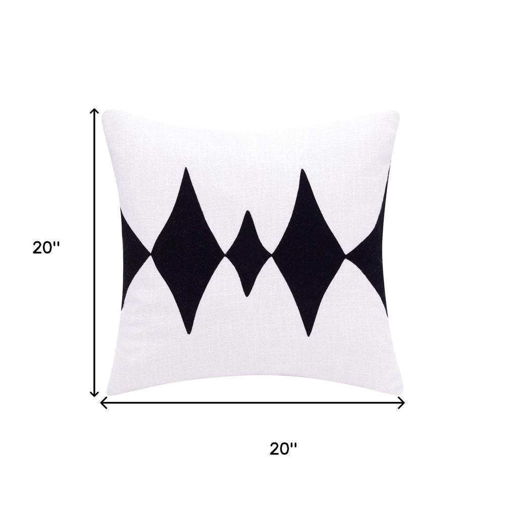 20" Onyx And White Diamond Cotton Blend Throw Pillow Cover