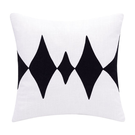 20" Black And White Diamond Cotton Blend Throw Pillow Cover