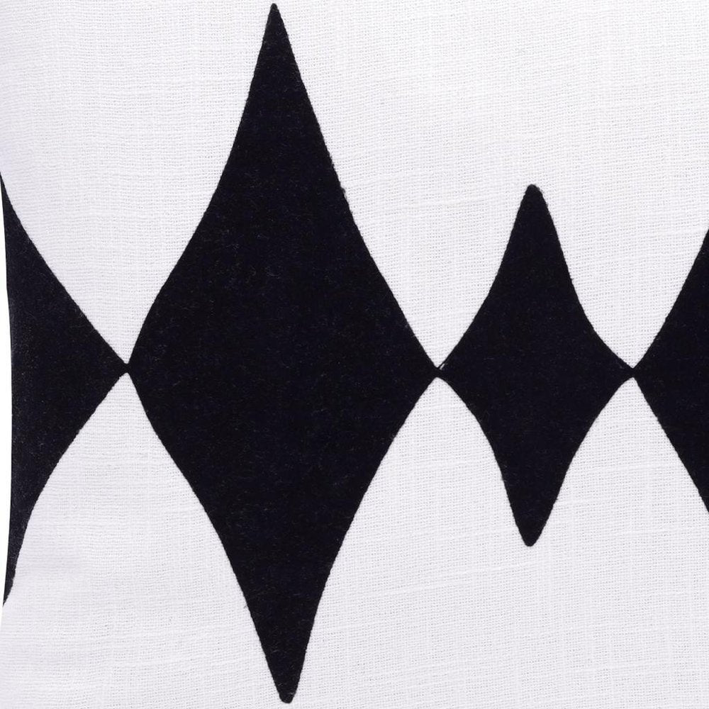 20" Black And White Diamond Cotton Blend Throw Pillow Cover