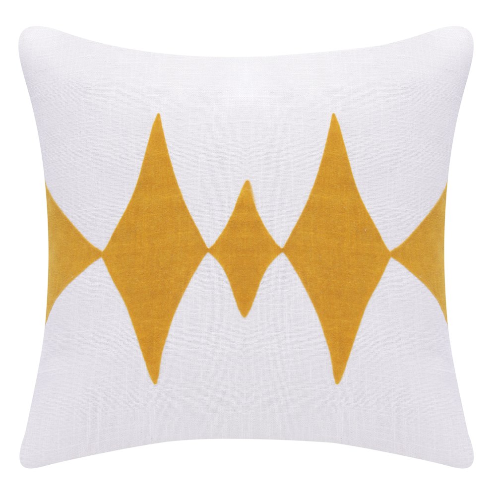 20" Ochre And White Diamond Cotton Blend Throw Pillow Cover