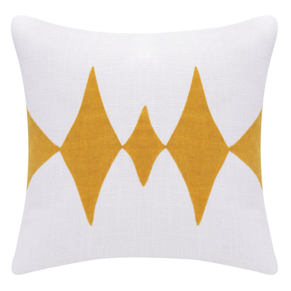 20" Ochre And White Diamond Cotton Blend Throw Pillow Cover