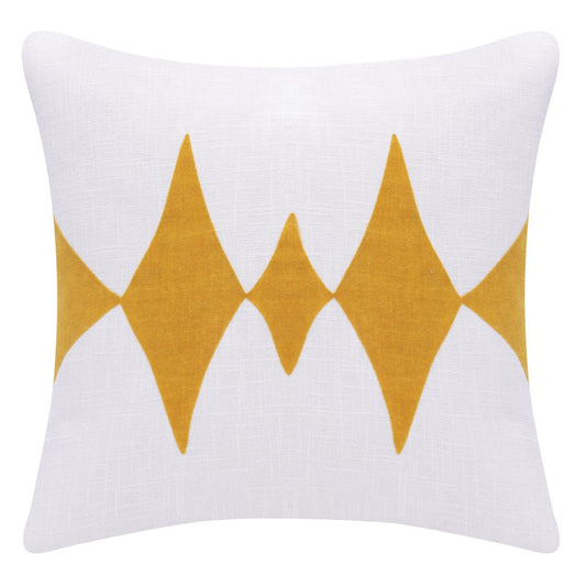 20" Ochre And White Diamond Cotton Blend Throw Pillow Cover