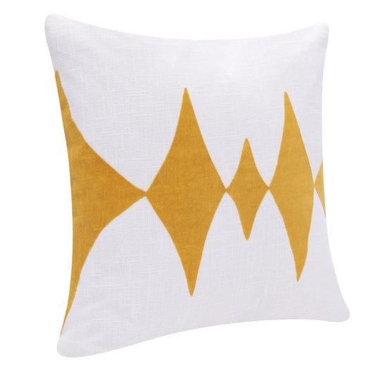 20" Ochre And White Diamond Cotton Blend Throw Pillow Cover