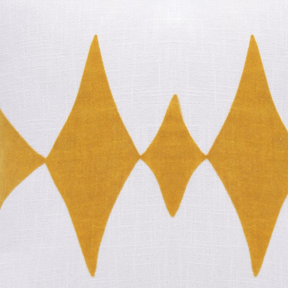 20" Ochre And White Diamond Cotton Blend Throw Pillow Cover